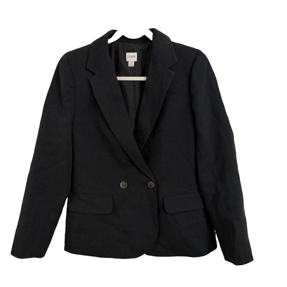 J. Crew Blazer Womens 2 Black Cotton Linen Blend Textured Jacket Office Career